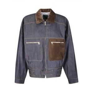 Jejia Structured Denim-Effect Cotton Bomber With Suede Inserts - NWT